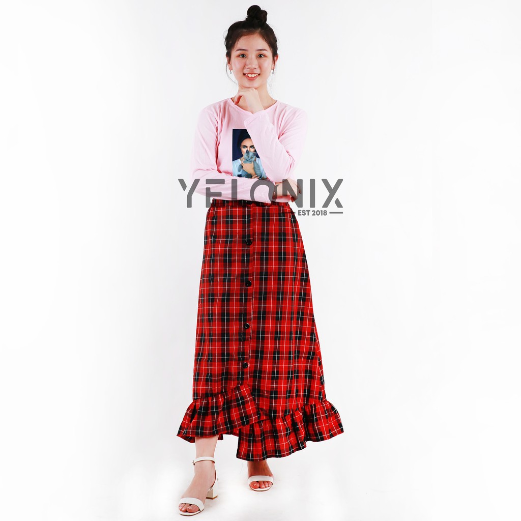 YELONIX - Rok ZENIA Skirt Tartan Kotak Ruffle-PANJANG  01