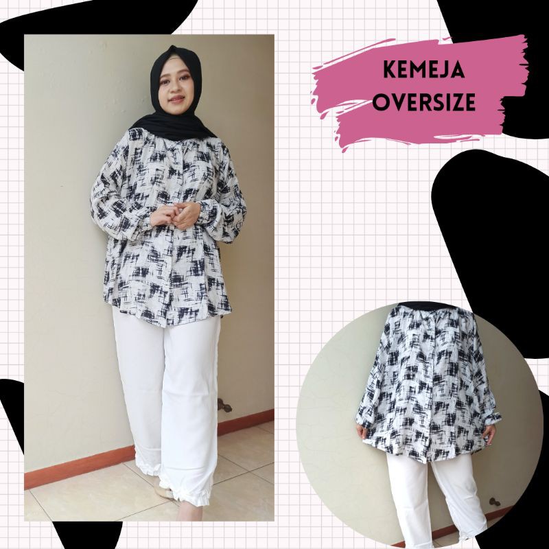 Venyastore Kemeja Oversize Motif bahan rayon twill dan viscose adem busui friendly