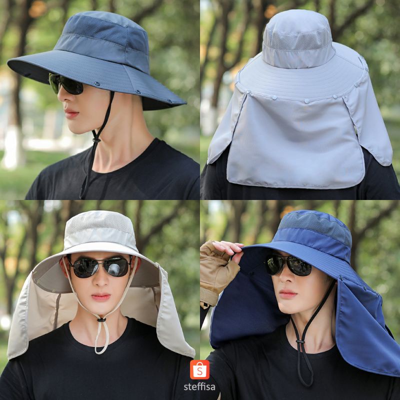 TOPI NELAYAN 2in1 | fisherman outdoor hat impor anti UV matahari cepat kering ringan breathable pelindung wajah leher unisex pria wanita dewasa musim panas