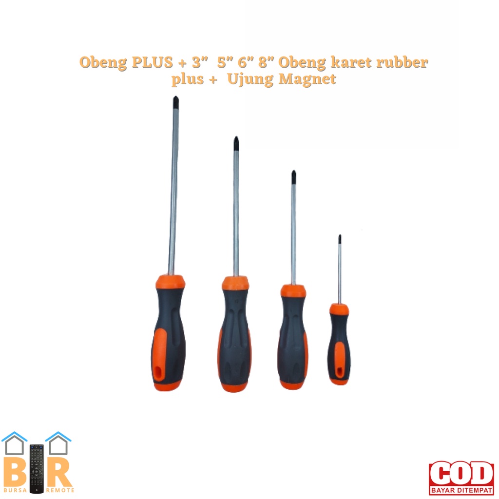 Obeng Magnet Handle Gagang Karet Plus Minus Diameter 3MM - 8MM