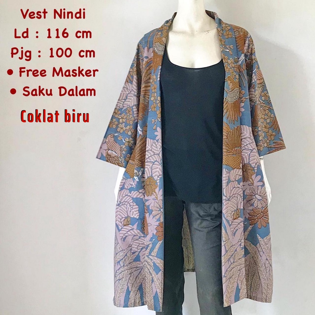 Vest Nindi batik solo outer lengan atasan kerja blazer wanita