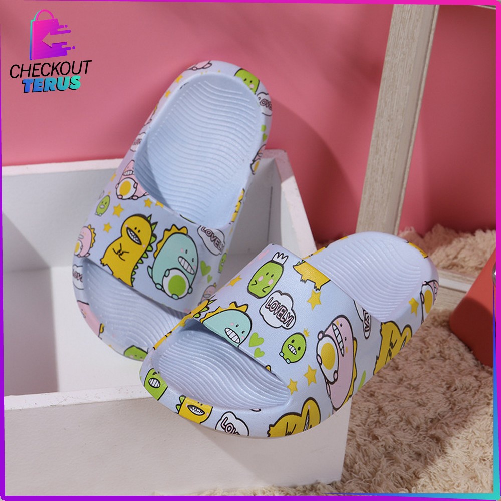 CT S46 Sendal Anak Laki Laki Motif Dino Karakter Hewan Lucu Anti Slip Selop Cewek Cowok Unisex Import Sendal Gemoy Dinosaurus