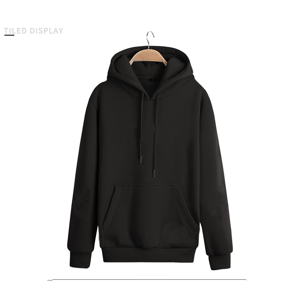 Jaket Hoodie UN Warna Hitam Sweater Polos Pria Wanita Distro