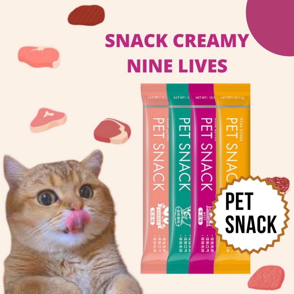 Cat Snack Nine Lives Creamy 15 gram Snack Jilat Cemilan Penggemuk Kucing Anabul Cream Cat Strips FEFARM