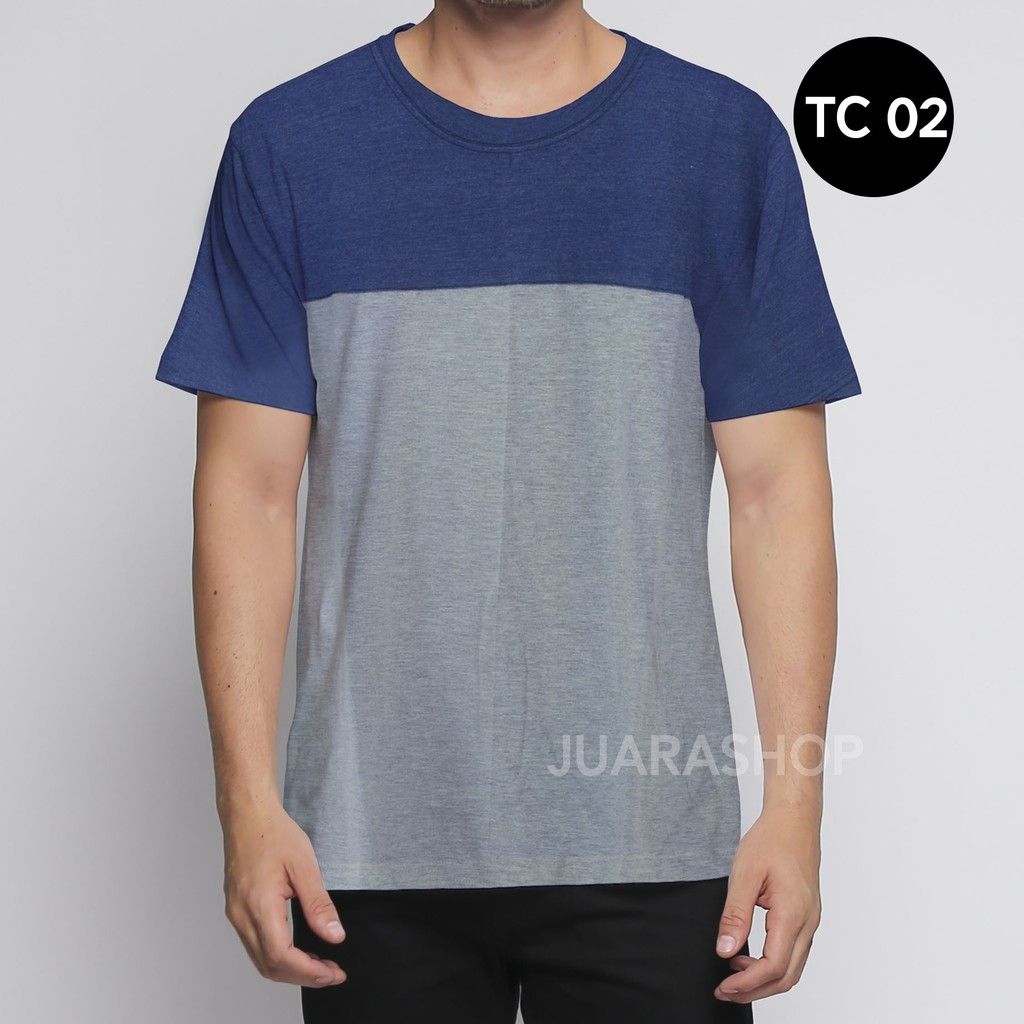 KAOS POLOS PRIA KOMBINASI / BAJU APLIKASI TWOTONE NAVY ABU MISTY LENGAN PENDEK TC02