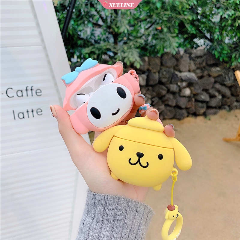 Casing Soft Case Silikon Motif Kartun Sanrio Kuromi Pom Purin Untuk AirPods 1 / 2 / 3 Pro