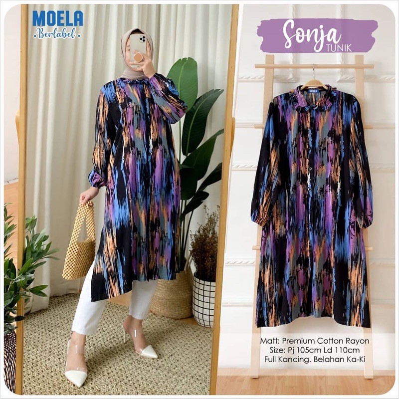 TUNIK SONJA KATUN ABSTRAK LILAC HITAM