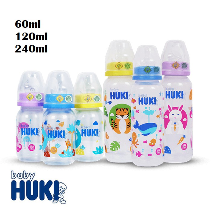 Huki Baby Botol Susu 60ml 120ml 240ml Dot Nipple Silicone Dot Gepeng-BELLA SHOP
