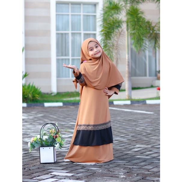 GAMIS SET JILBAB ANAK RENDA BRUKAT BAHAN JERSEY PREMIUM 6BULAN-7TAHUN BY AZZAHRA BABY KIDS