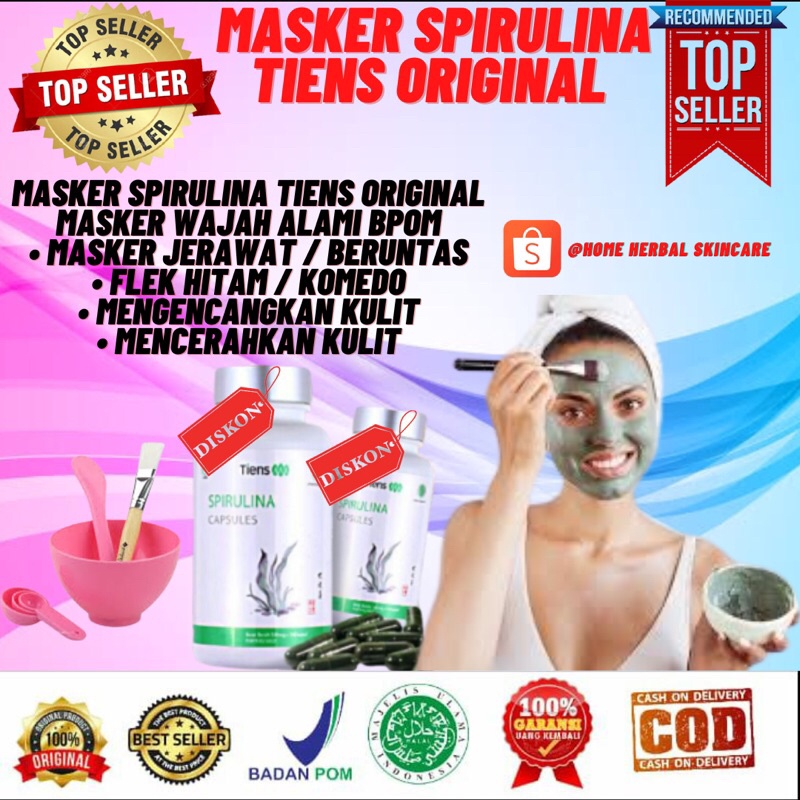 ( Perkapsul beli 10 Mask Free Kuas ) Masker Spirulina Tiens Original 100 Kapsul Masker Jerawat Berun