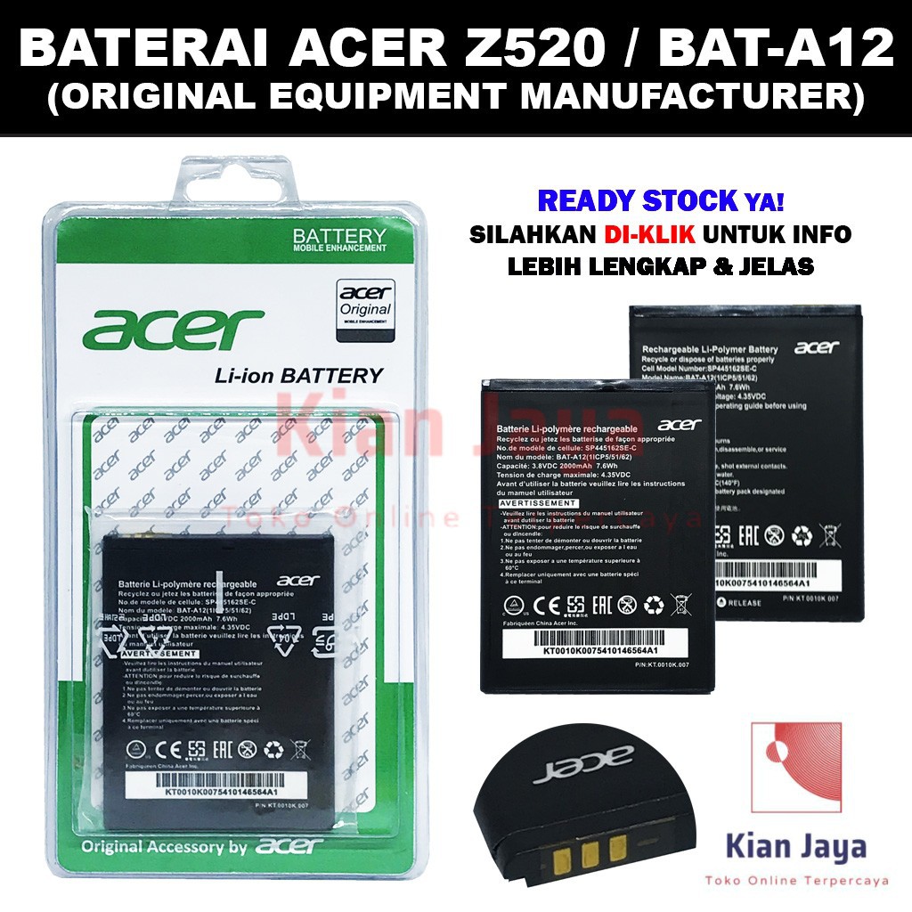 Baterai Hp Acer Z520 BAT-A12 BAT A12 Original OEM Batrai Batre Battery