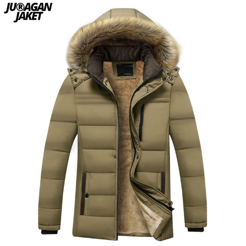 Jaket Mantel Pria Musim Gugur Model Kasual Parka Bulu Tebal Pria