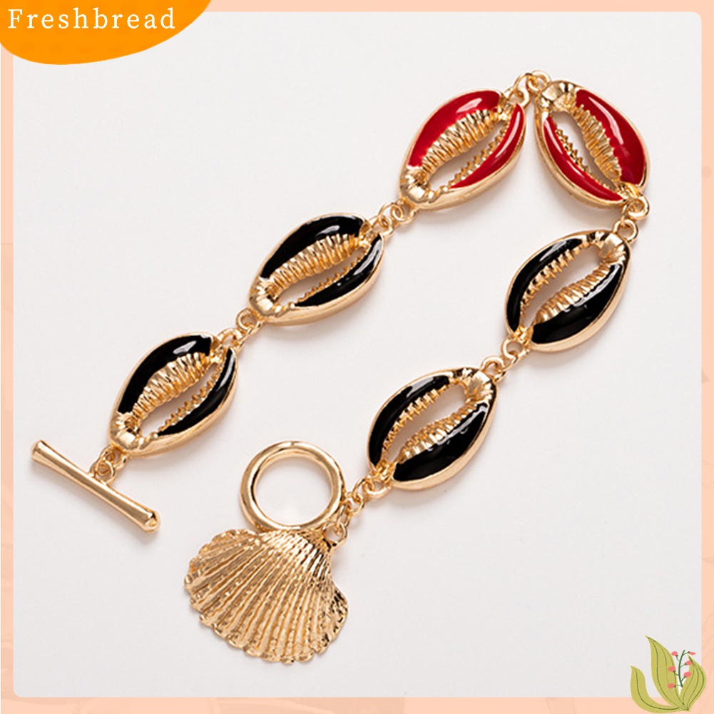 [TERLARIS]Women Fashion Cowrie Shell Beaded Enamel Toggle Bracelet Bangle Beach Jewelry