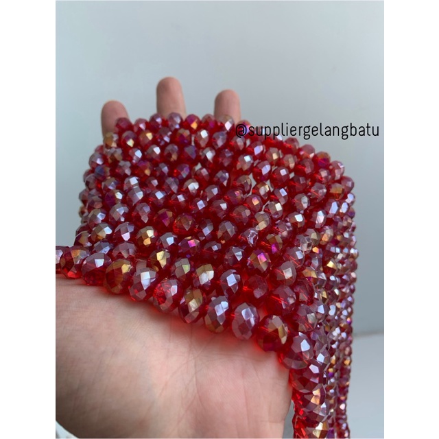 Crystal Ceko 12mm RED QUARTZ MERAH beads manik donat rondelle grosir bahan kalung gelang anting strap mask kerajinan tangan craft citayam fashion week etink vintage elegan bali manik crystal