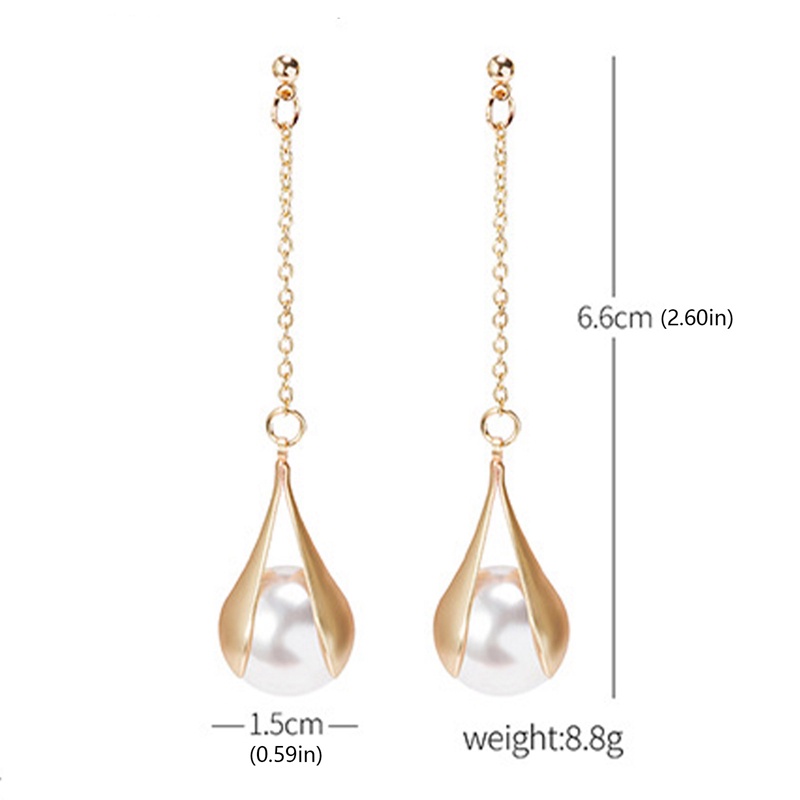 Anting Rumbai Panjang Aksen Mutiara Gaya Retro Perancis Untuk Wanita