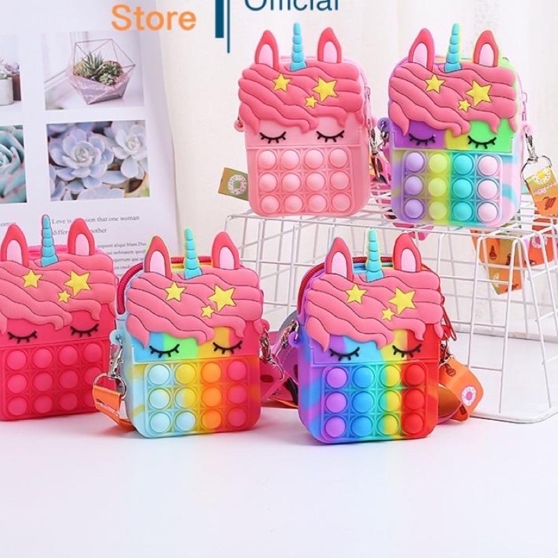 Tas pop it slempang unicorn mini tas anak