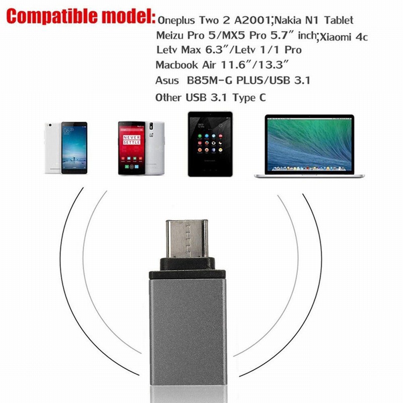 Aluminum USB 3.1 Type C Male to USB 3.0 A Female Mobile Cable Adapter Converter