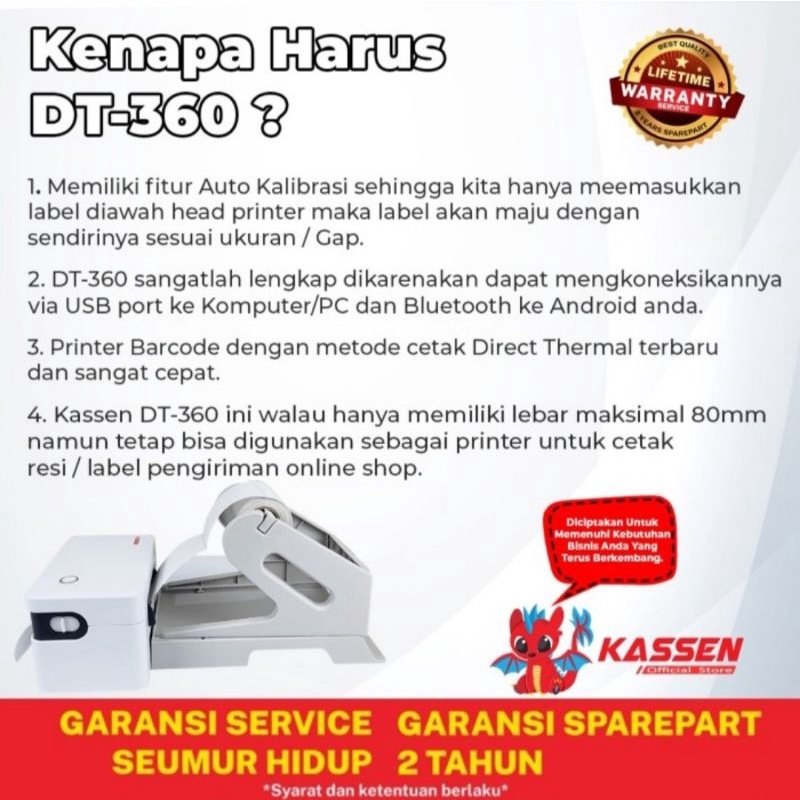 PRINTER LABEL PENGIRIMAN, BARCODE STICKER KASSEN - BLUETOOTH &amp; USB