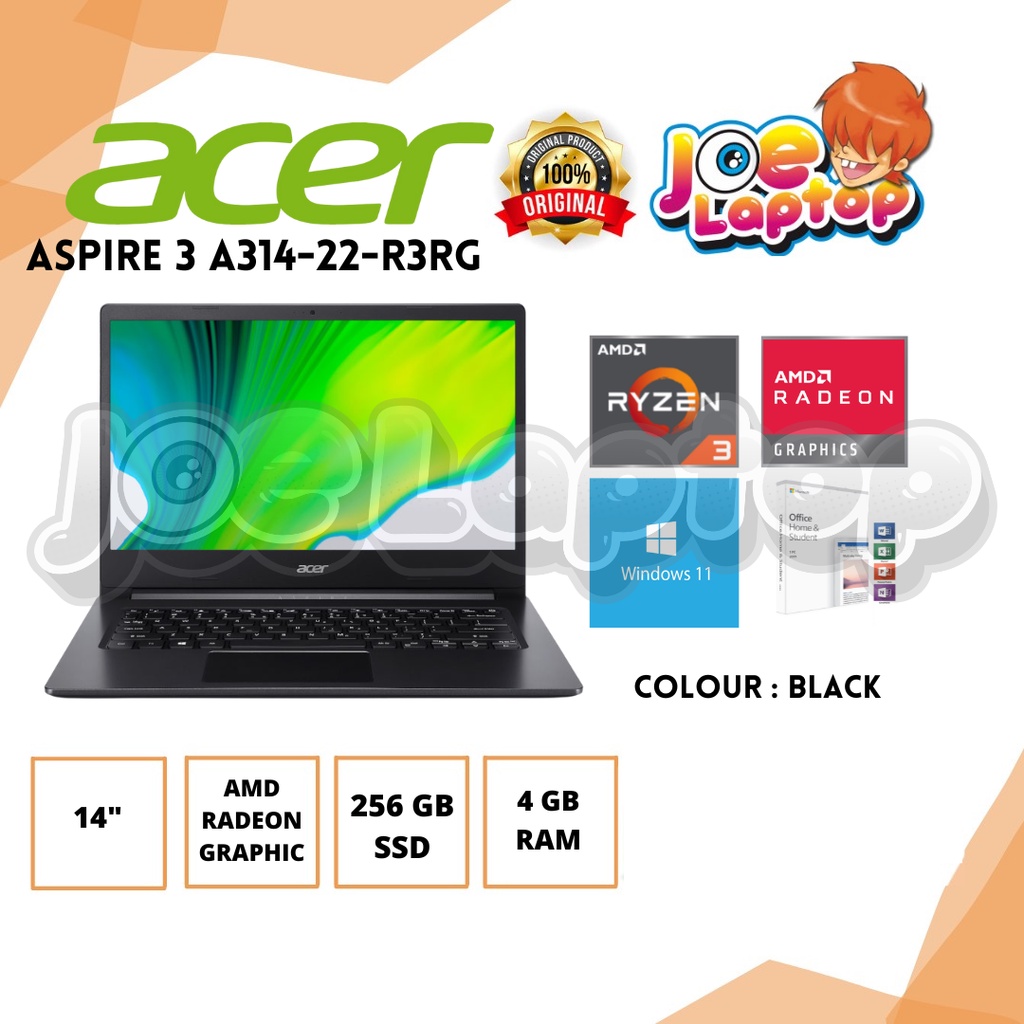 Acer Aspire 3 A314-22-R3RG Black AMD DC Ryzen 3 3250U Win11