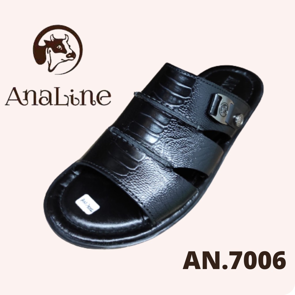 Analine Footwear AN.7006 Regis Triple Strip - Sandal Pria Kulit Sapi Asli Ukuran 39-43 Hitam Cokelat