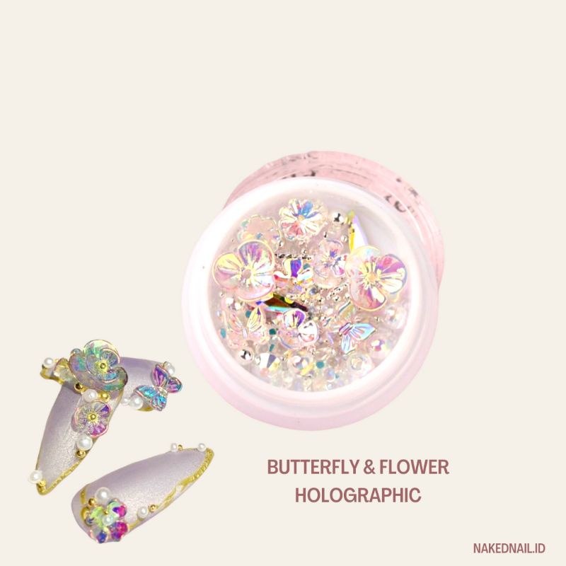 nail decoration bunga &amp; kupu kupu crystal rhinestone charm nail art hiasan kuku