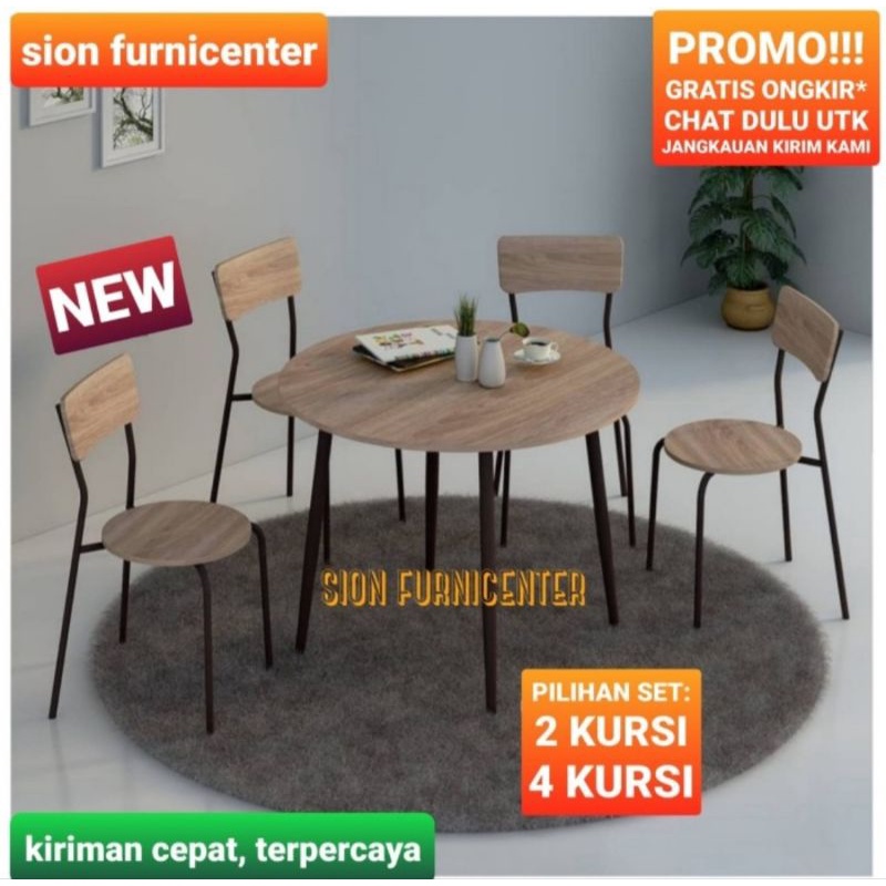 meja makan bulat plus 4 kursi / meja makan bulat minimalis / meja makan bulat kayu / meja makan bula