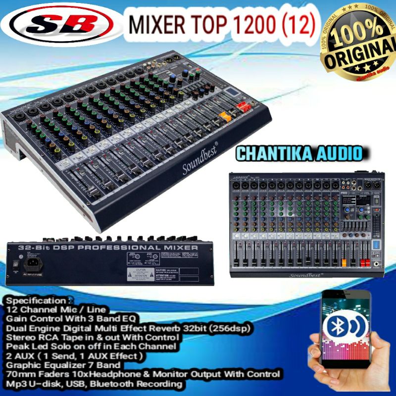 Mixer 12 channel Mono Original Soundbest Top 1200 Mixer audio Bluetooth usb