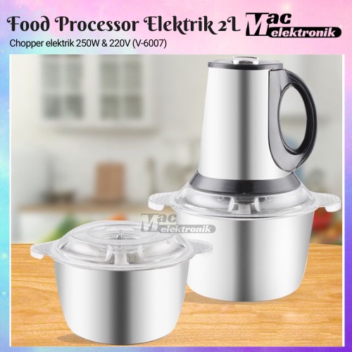 Alat penggiling bumbu 2L food chopper V-6007 Food Processor Stainless Steel Penggiling Daging Mixer Makanan Elektrik Kitchen Experts