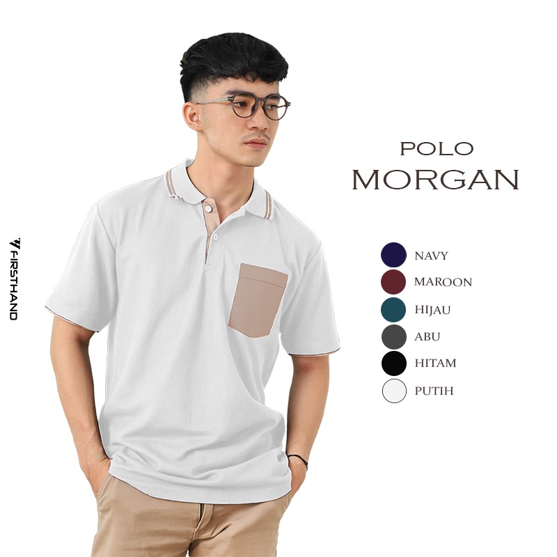 Firsthand Baju Polo Morgan Putih Kaos Pria Berkerah Casual