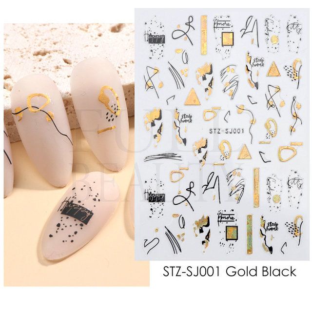 STICKER GOLD WHITE FLOWER LEOPARD NAIL STICKER / HIASAN NAILART STICKER PALING LARIS GAYA JEPANG STICKER GOLD METAL