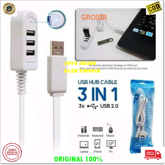 J222 ORIGINAL USB HUB KABEK 3 PORT 3IN 1 SAMBUNGAN ALAT PENAMBAH CABANG PENGHUBUNG ADAPTER cable konektor kabel komputer cpu laptop speed pc penghubung adaptor BISA JUGA  BUAT CAS HANDPHON USB HUB 3 PORT EXTENSION With Data 2.0 Usb Hub Memudahkan aktiviti