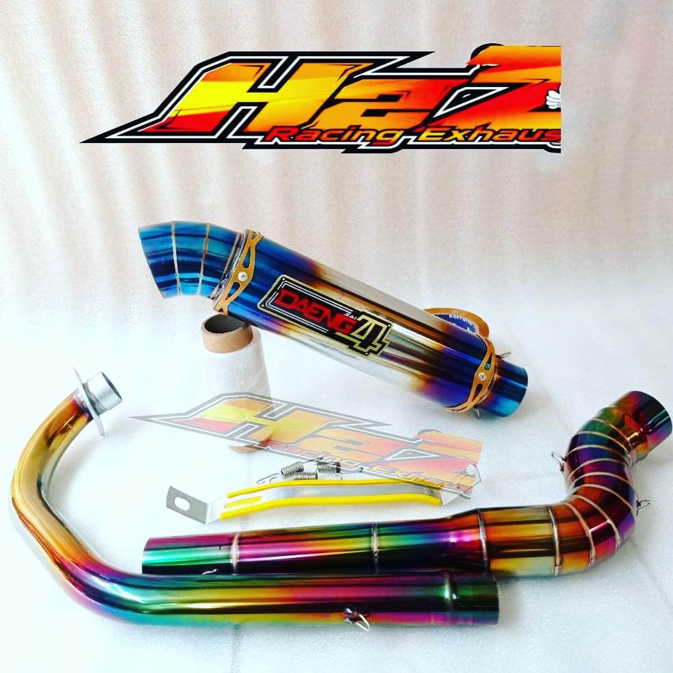 knalpot Daeng Blue Vixion fu Pipa leher bending pelangi