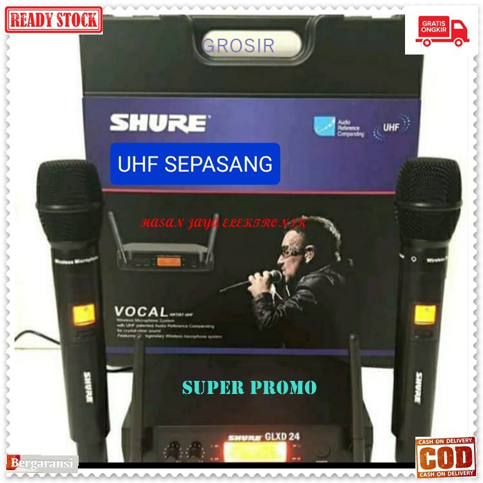 G459 Microphone UHF shure mic Wireless karaoke sepasang mik koper system wireles mikrophone dual pegang profesional pro suara audio sound sistem vokal vocal panggung  BISA SEGALA JENIS AUDIO SOUND  2PCS MIC WIRELESS  BATERAI AA  deskripsi *1 receiver LED