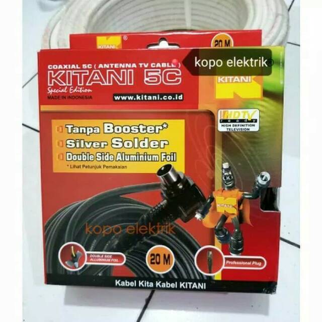 Kabel Antena TV / CCTV / Parabola Coaxial RG6 20M KITANI (High Quality)