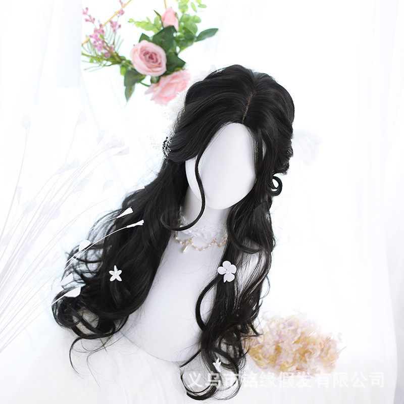 LOL-14 wig rambut palsu wanita princess wavy hitam kpop curly import