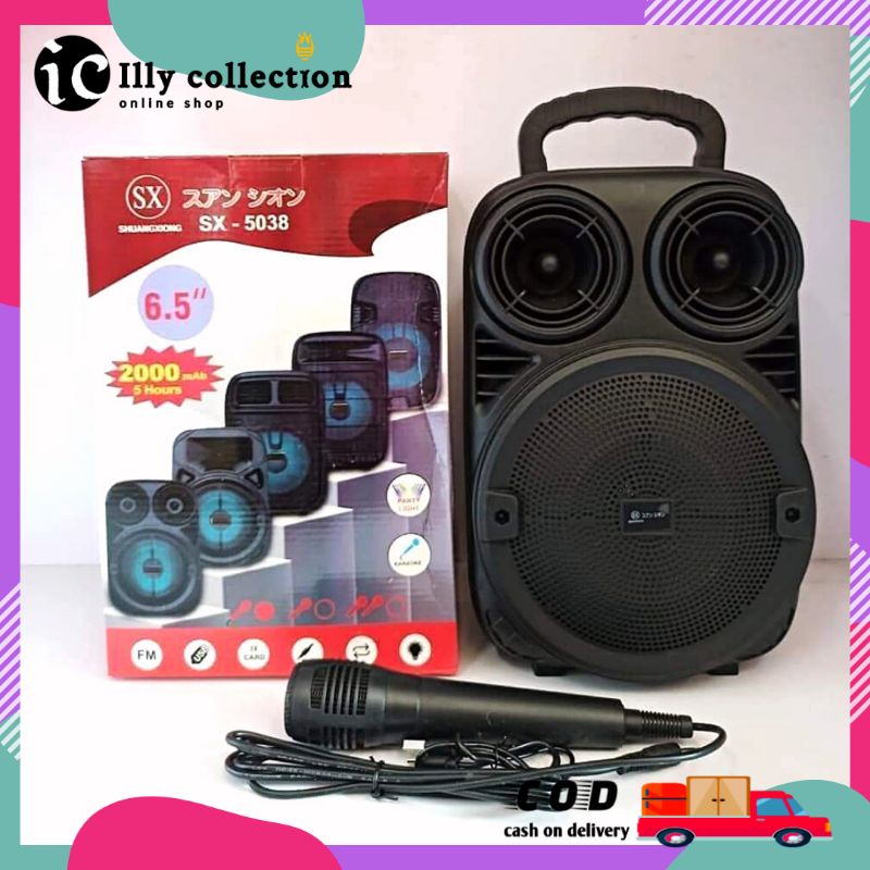 Speaker Bluetooth Aktif Portabel Grand Power SX-5038 Free Mix Karaoke 6,5inc