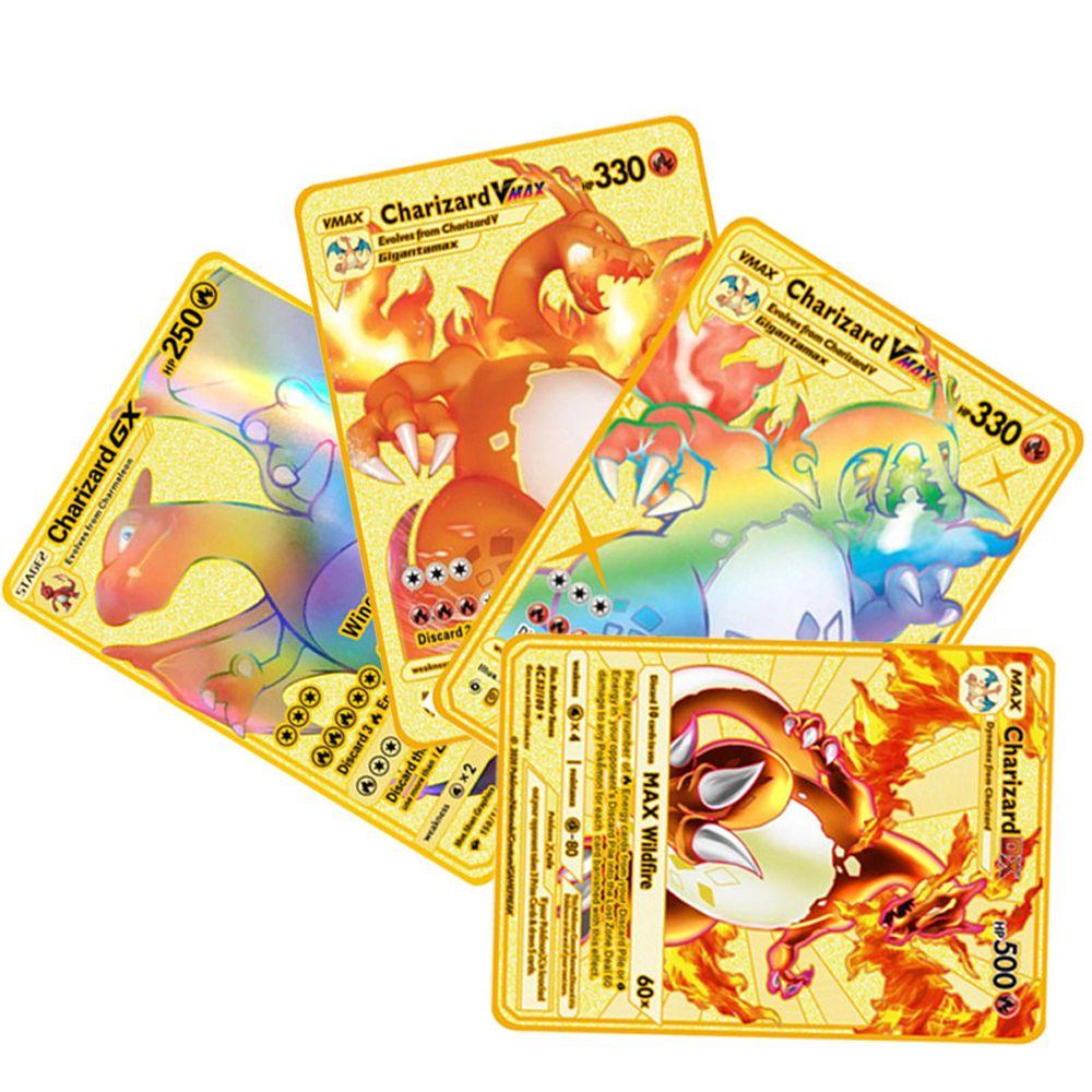 LANFY 1pc Pokemon Cards Children Gift Pikachu Golden Card Game Card Birthday Gifts Game Arceus Vmax Trading Collection Cards Trading Battle Display Metal DIY Card