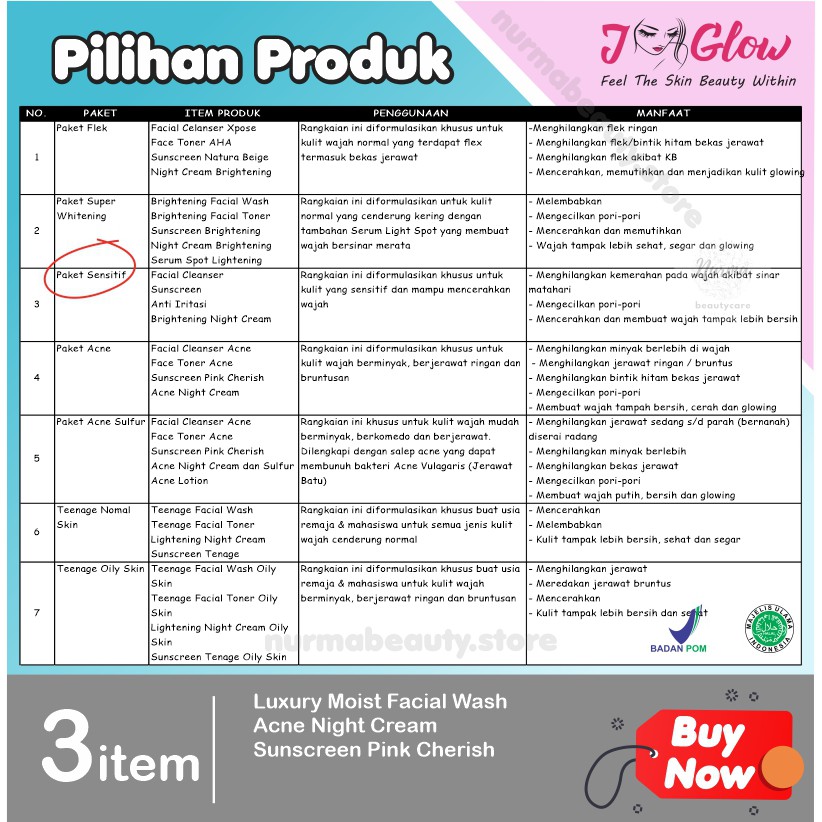 Jglow J glow Skincare Paket Sensitif  Skin Care Krim Perawatan Kecantikan Pemutih Wajah Glowing BPOM-3
