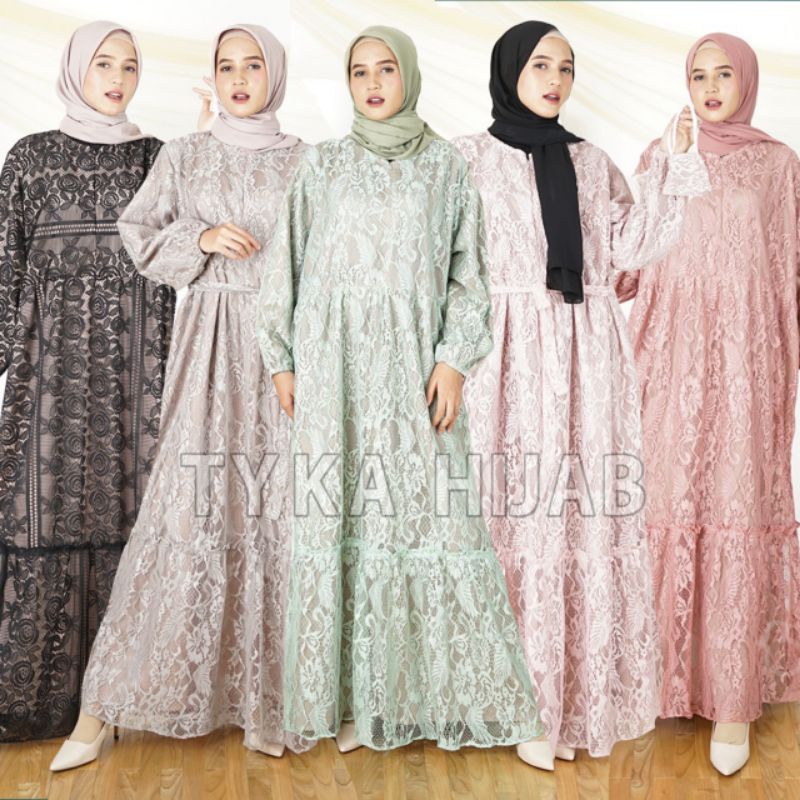 Dress Brokat Jumbo LD 136 XXXL Jasenna Maxi Ori Binti Gamis Wanita Terbaru Murah Syari Maxy Big Size