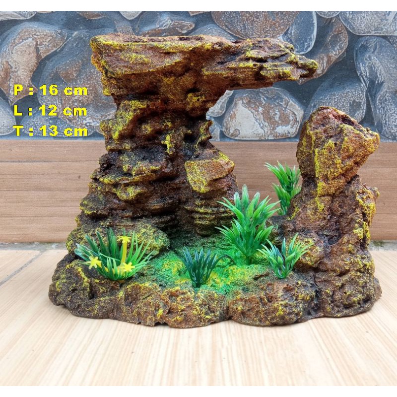 Hiasan aquarium aquascape tebing batu pasir