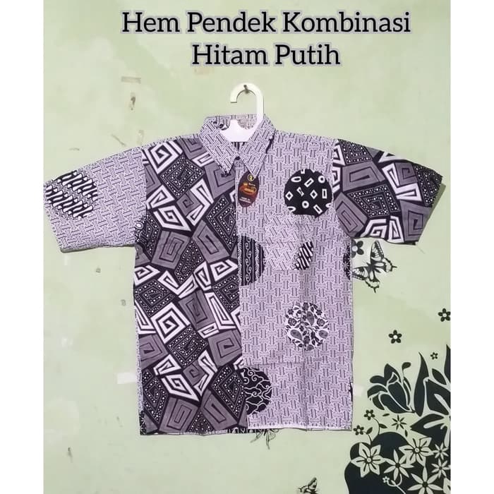 Kemeja/Hem Pendek Batik Kombinasi Hitam Putih