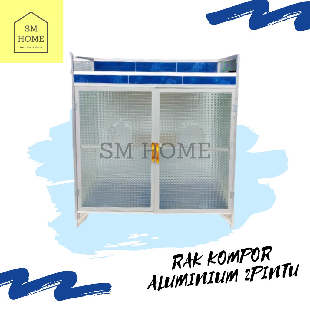 Rak Kompor 2Pintu Aluminium Rata Bawah Keramik Warna Meja Kompor Rak Piring Tahan Karat Tikus