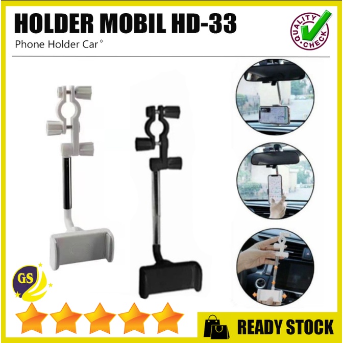 HD33 Holder Mobil Spion Kaca Tengah HD-33 Phone Holder Kursi Panjang Jepit Mutar universal