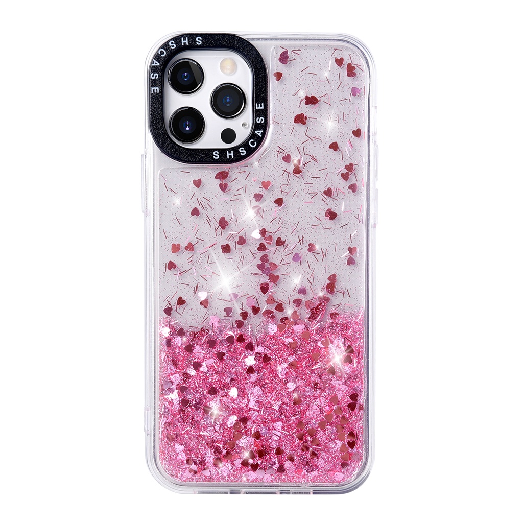 Case Glitter Transparan Shockproof Motif Hati Untuk iphone 13 12 11 Pro Max X XR XS Max 6 7 8 Plus