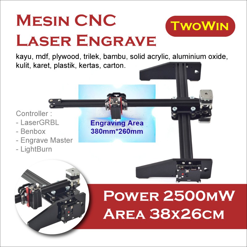 TwoWin Mesin CNC Laser Grafir Mini 2500mW Printer 3D Ukir Kayu Engrave 3826