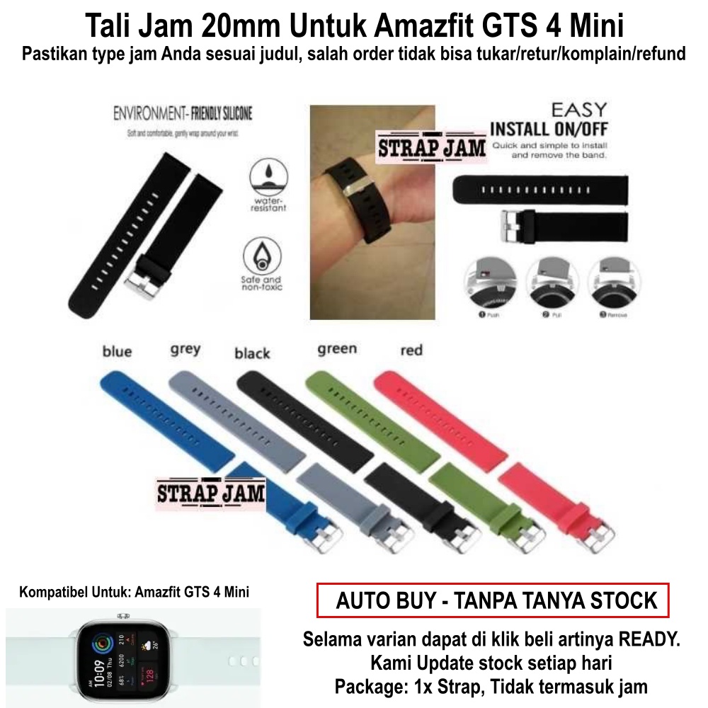 Tali Jam Tangan Amazfit GTS 4 Mini - Strap 20mm Silikon Polos Dengan Buckle Silver