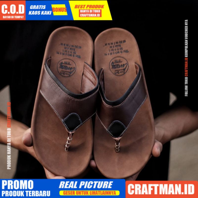 CRAFTS X LIGHT SANDAL KULIT PRIA BLACK BROWN SENDAL CASUAL JEPIT PRIA