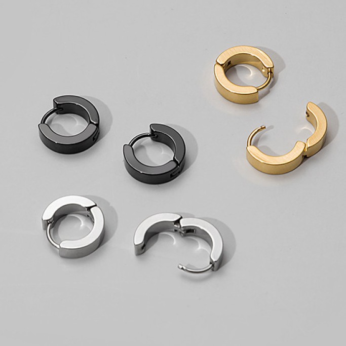 Anting Hoop Kecil Bahan Stainless Steel Warna Hitam Emas Silver Untuk Pria Dan Wanita