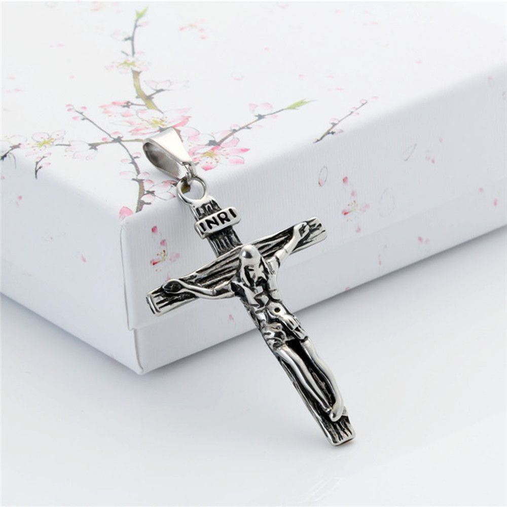 Kalung Liontin Salib Yesus Kristen Bahan Stainless Steel 316L Warna Emas Untuk Pria Dan Wanita