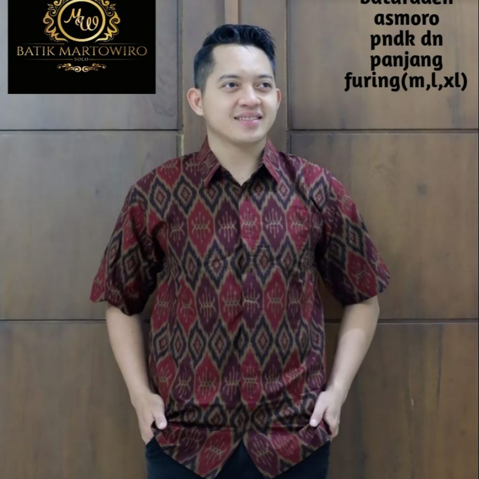 Kemeja Batik Pria ASMORO PENDEK Bajun Batik Lengan Pendek Batik Lapis Furing